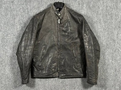 Vintage 70s Cafe Racer Leather Jacket Mens 40 Black Talon Zip USA Biker
