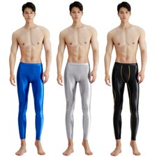 AMORESY Men Satin Oil Glossy Activewear Pants Quick Dry Sports Surfing Leggings
