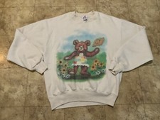 Vintage Jerzees Teddy Bear Sweatshirt Medium White USA Made