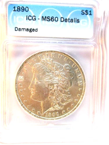 1890 MORGAN SILVER DOLLAR ICG MS60 DETAILS
