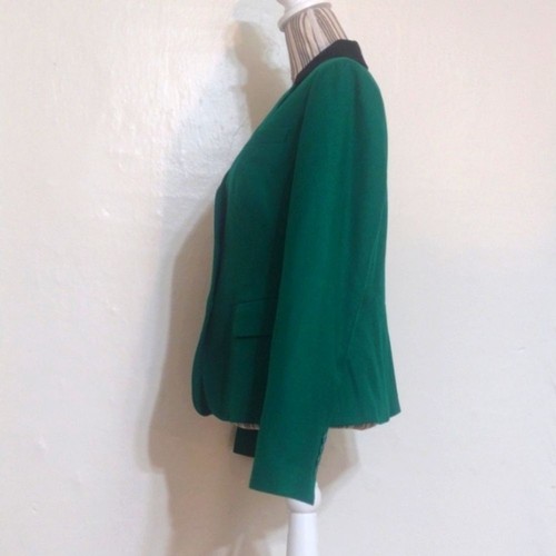 Talbots Kelly Green Italian Wool 3 Button Blazer Black Velvet Collar Size 8 NWT - Picture 3 of 14