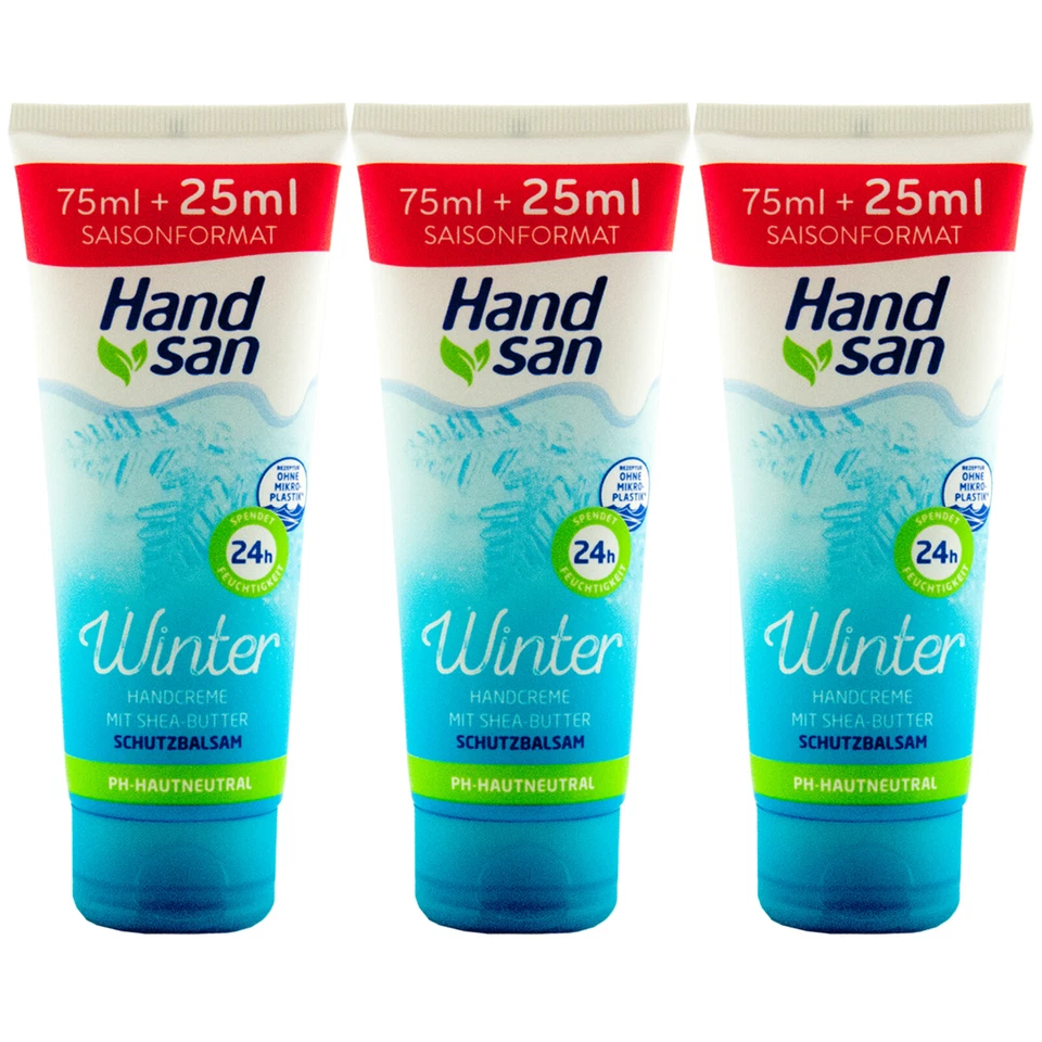 HANDSAN Hand san Handcreme WINTER 3 x 100 ml mit Shea Butter ph Hautneutral 24H Schutz