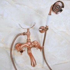 Antique Red Copper Bathtub Clawfoot Faucet Mixer Tap Telephone Handheld Shower
