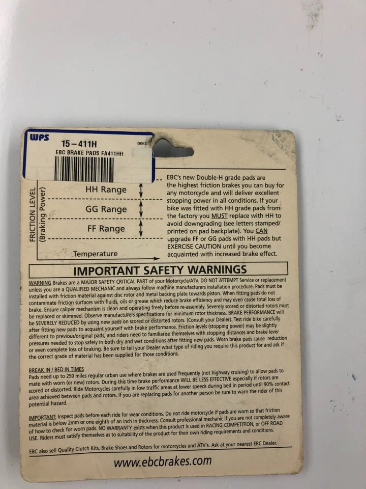 NUEVAS PASTILLAS DE FRENO EBC semi sinterizadas P/N FA196 Foto 2 de 2