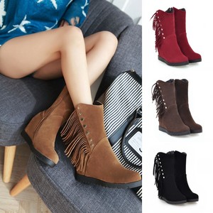 Mujer Borla mitad de la Pantorrilla Botas Cuña Oculta Tacones De Invierno  Informal Zapatos Imitación Gamuza | eBay