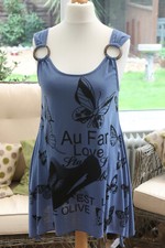 Ladies Short Sleeved Sun Dress Tunic Blue & Black Patterns Size M/L