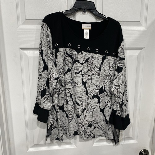 Ladies 3XL Shirt- 3/4 Sleeve-black Floral -Alfred Dunner NWT - Picture 9 of 10