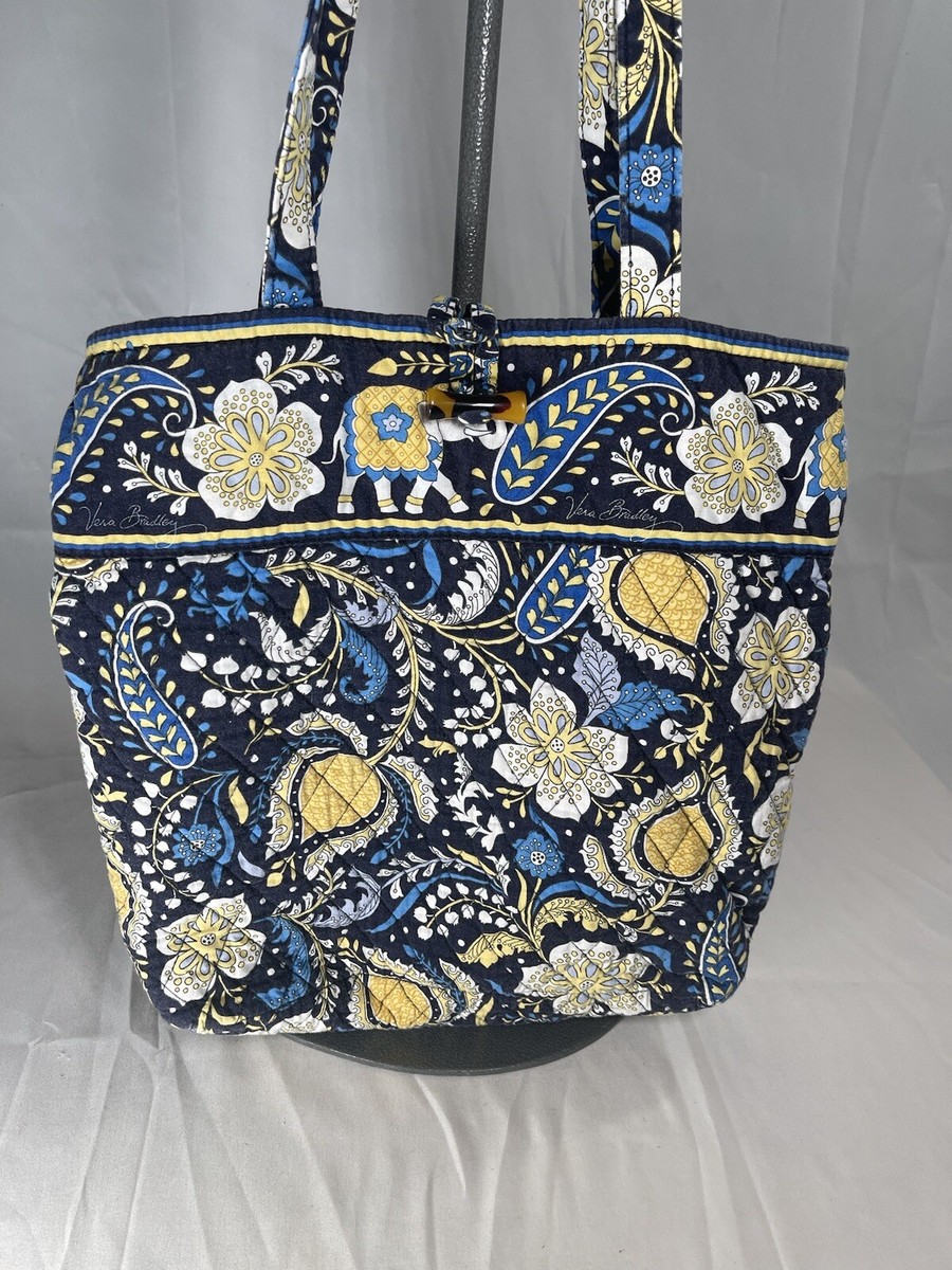 Vera Bradley Blue/Yellow & White Tota Bag Elephants Flowers RARE