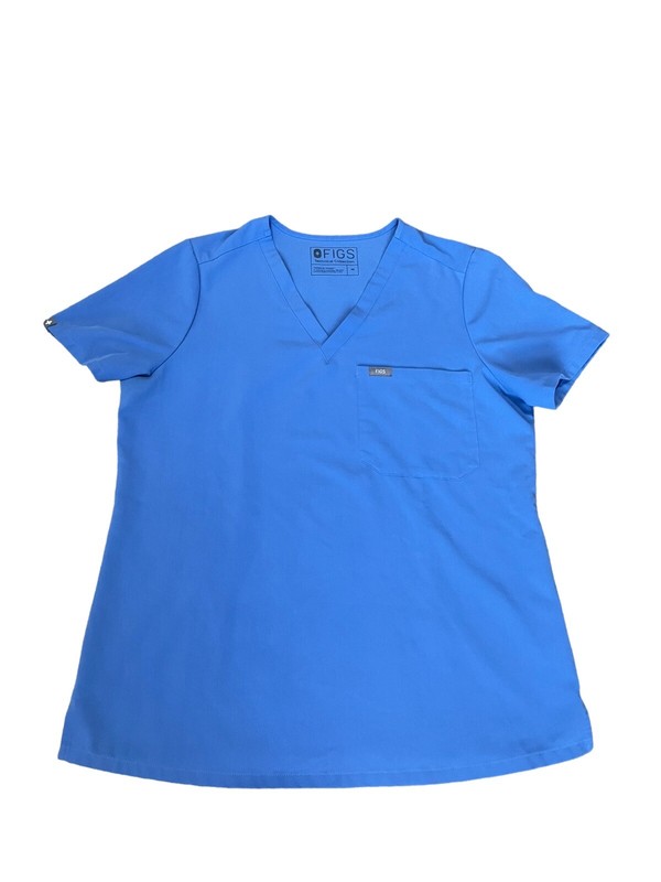 Figs Technical Collection Women’s Scrub Top Blue V-Neck Pocket