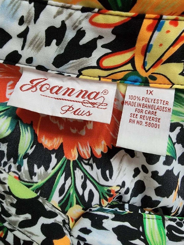 Camisa Top Blusa Joanna Mujer Talla 1X Multicolor Estampado Floral Animal Foto 2 de 4