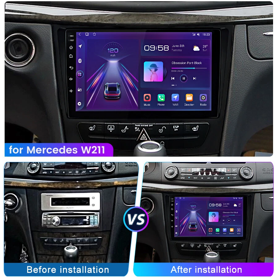 2+64G Android13 Carplay Car Stereo Radio GPS Nav DAB For Mercedes W211 2002-2007 Foto 2 de 4