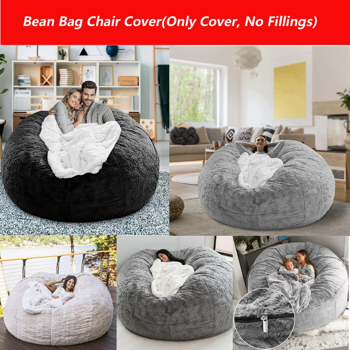 Bean Bag Chair for Adult (No Filler) Gigantic Bean Bags Chairs Cover  Portable Living Room Lazy Sofa Bed Kids Bean Bag Chairs Pv Fur Beanbag  Chair for