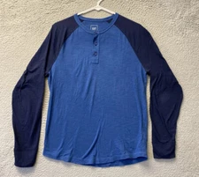 GAP Men's T Shirt Long Sleeve Henley T-Shirt Size S Blue / 104-57