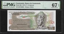 Guatemala 1/2 Quetzal 1974 PMG 67 EPQ UNC  P#58b Water Mark: Tecun Uman