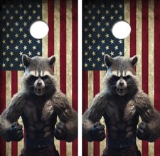 Pissed Off Raccoon Cornhole Board Wrap LAMINATE Decal Vinyl Sticker 4865