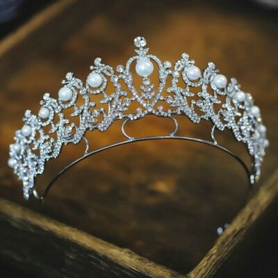 Vintage Crown Pearl tiara headpiece prom princess accessories wedding 6cm Tall Gold Pearl Crystal Wedding Queen Princess Prom  main image 3