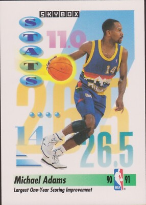 1991-92 Skybox #300 Michael Adams Denver Nuggets Stats Basketball Card