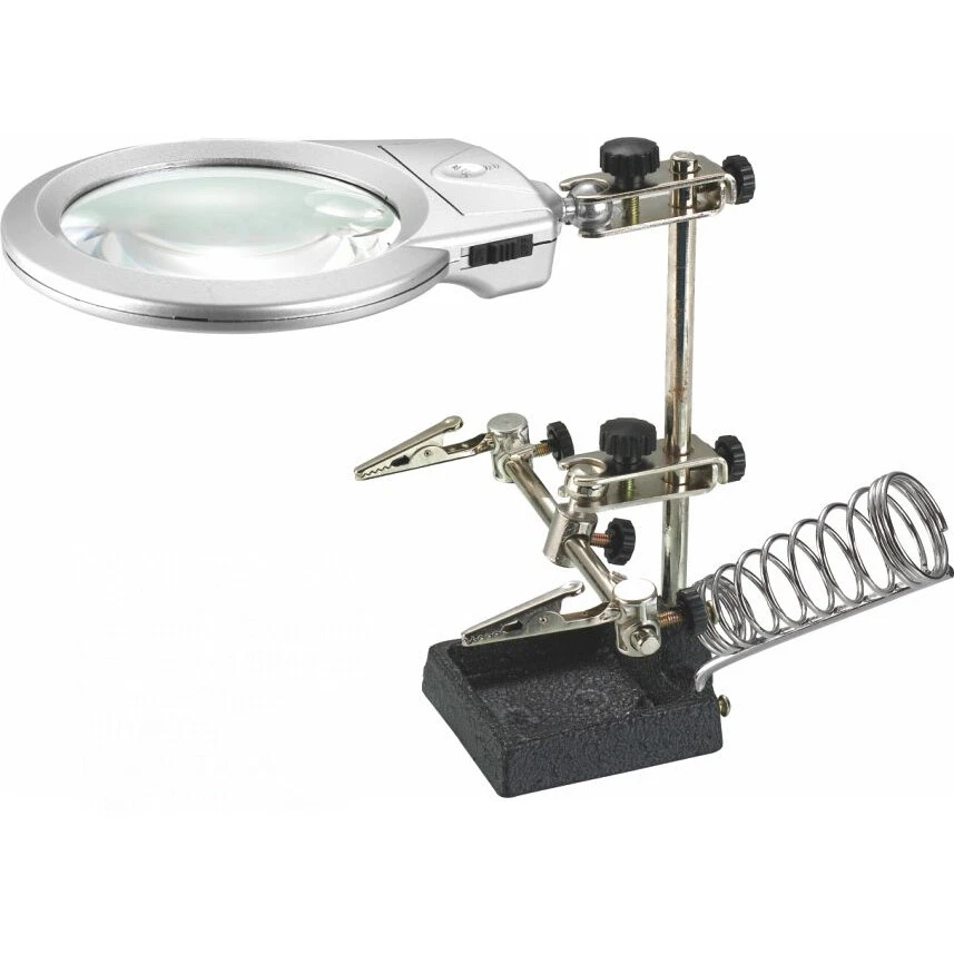 LENTE INGRANDIMENTO A 2 PINZE A LED DA TAVOLO SUPPORTO SALDATORE