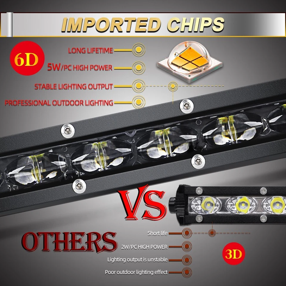 Barra de luz LED 6D fina 8 14 20 26 32 38 44 50" ponto para caminhão SUV 4X4 off road - Imagem 3 de 4