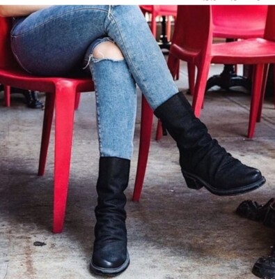 OTBT Fernweh Black Soft Leather Slouchy Mid Calf  Boots 7.5 Grunge Zip New READ