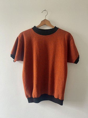 Vintage 60s Penneys Towncraft Acrylic Ringer Striped Short Sleeve Sweatshirt M