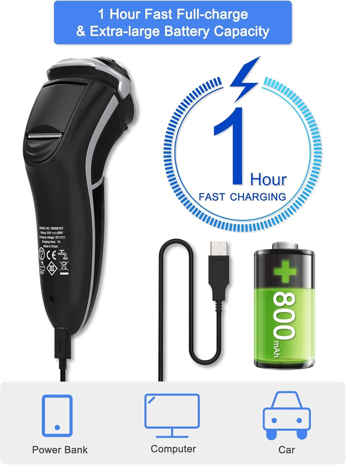 Men's Electric Shaver - Corded and Cordless Rechargeable 3D Rotary Shaver