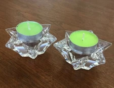 VILLEROY & BOCH Star Crystal Candlestick / Votive / Tea light Holders (2x) NWOB