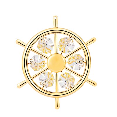SWAROVSKI CRYSTAL ELEMENT STUDDED CAPTAIN'S WHEEL ORNAMENT 24K GOLD PLATED 