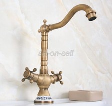Antique Brass Swivel Kitchen Sink Faucet Deck Mounted Dual Handle Mixer Tap