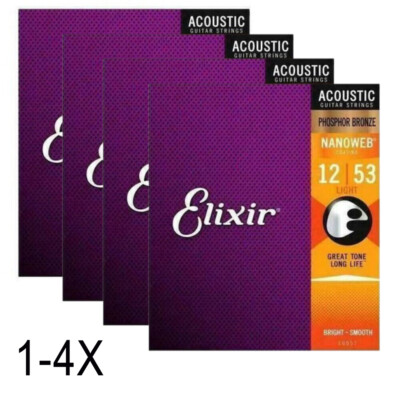 1-4x Elixier Akustikgitarrensaiten Nanoweb Phosphor Bronze 6 Saiten 12-53 16052