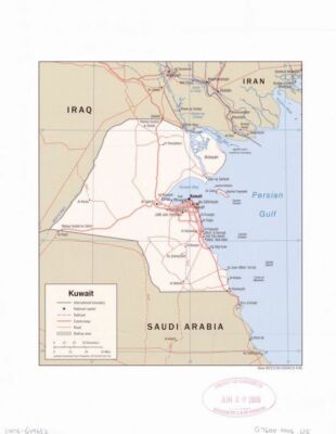 18'' x 24''  Map Of Kuwait Middle East, 2006