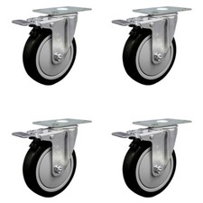5 Inch SS Black Polyurethane Top Plate Caster Set Total Lock Brake SCC