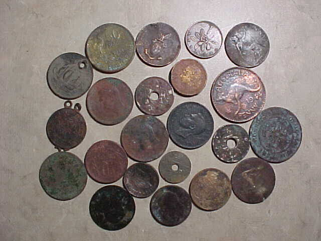 Lot of 23 dug-up old foreign coins-New Mexico metal-detecting finds