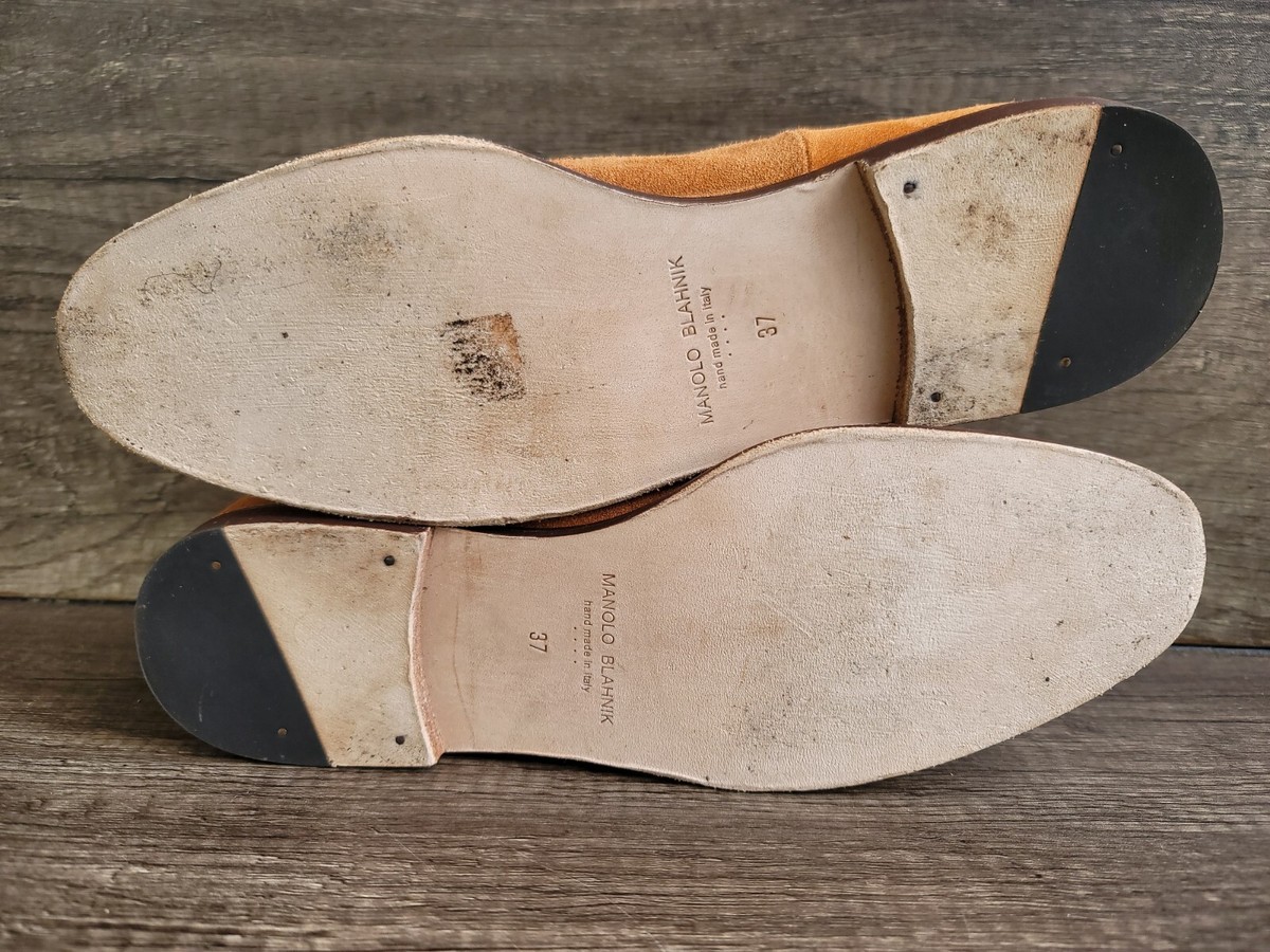 Manolo Blahnik ブラウン 37 Manolo Blahnik - Luce Brown Leather T-Strap Sandal, 50mm