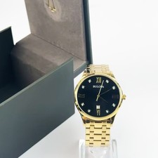 Bulova Classic 97D108 Black Diamond Dial Gold Bracelet Men's Quartz Watch 40MM