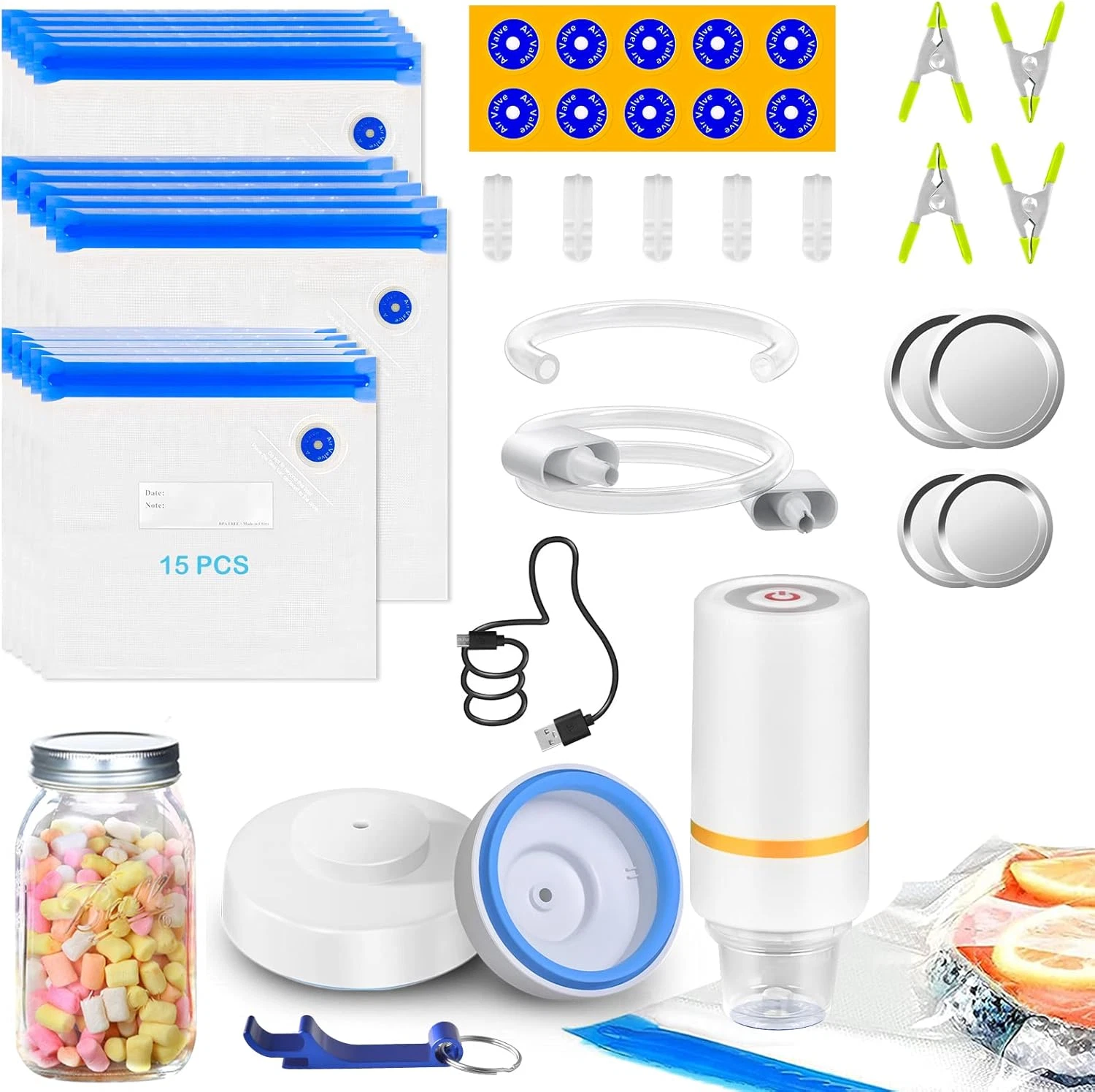 46 PCS Electric Vacuum Sealer, Sous Vide Bags, Handheld Mason Jar Vacuum Sealer