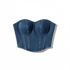 Denim Bustier Corset Top in Medium Blue Wash
