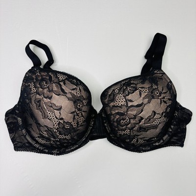 Wacoal Bra 36DD Lace Finesse Lined Cup Underwire 853201 Adjustable Black