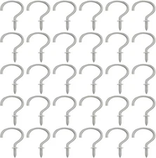 Silver 30 Pcs 3 Inch Metal Cup Hooks Ceiling Screw Hooks for Attachment and