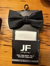 J. Ferrar Pre-Tied Bow Tie & Pocket Square Black Save The Date