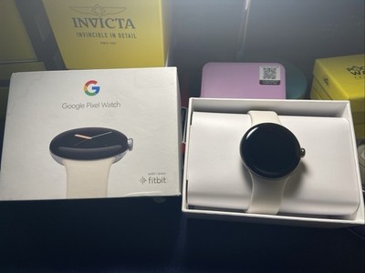 Google Pixel Watch 41mm Polished Silver Smartwatch Chalk Band, WiFi NEW!