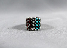 Vintage Zuni Sterling Silver ,Turquoise , Coral , Shell Ring Size 5 1/2
