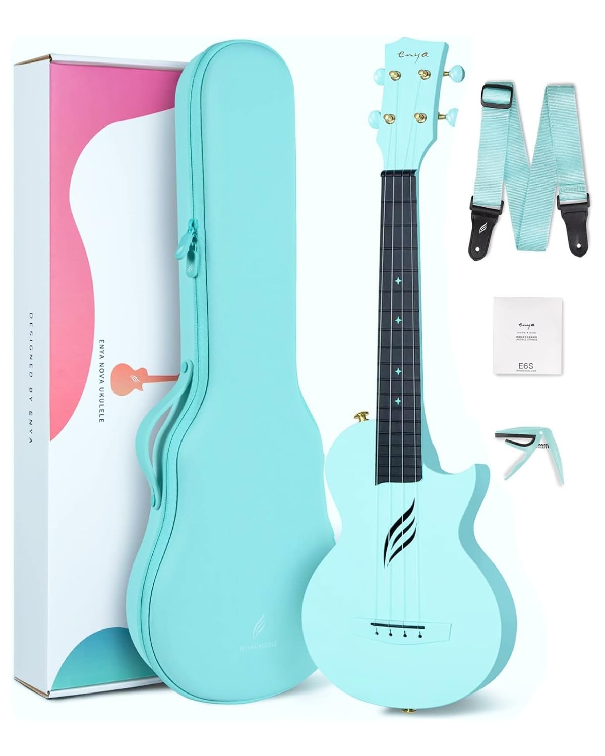 NOVA U 23-Inch Carbon Fiber Ukulele Blue Starter Kit Case Strap Capo