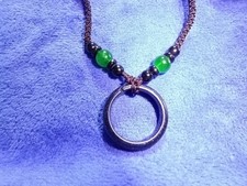 Blue Sandstone Ring Pendant Adjustable Cord Necklace - 14" - 28"