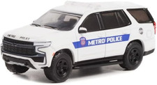 2021 Chevy Tahoe Police Pursuit Vehicle, White - Greenlight 43000F - 1/64 Scale