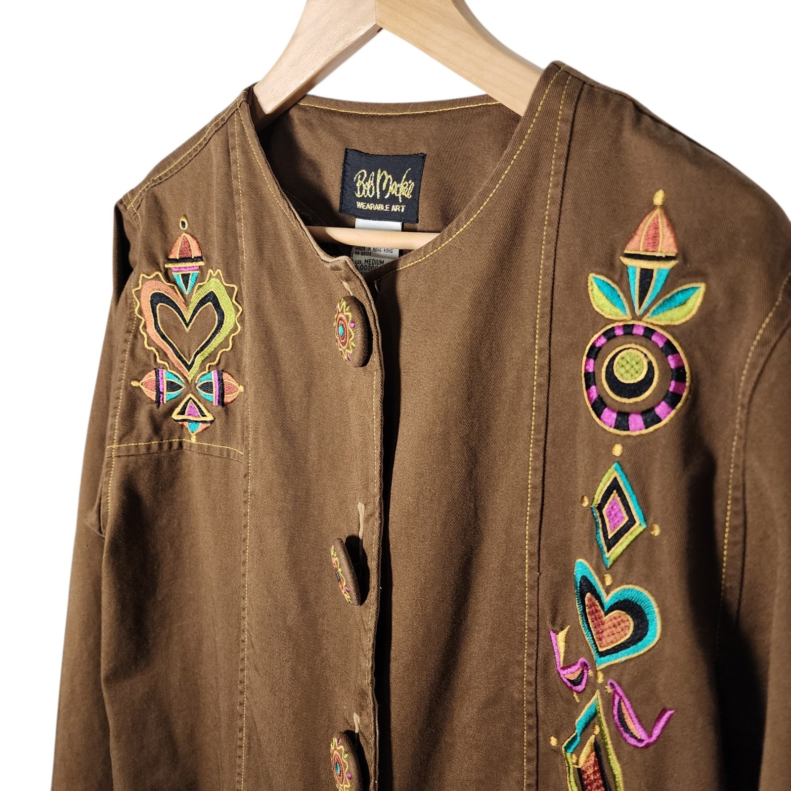Bob Mackie Wearable Art Embroidered Brown Cotton … - image 3