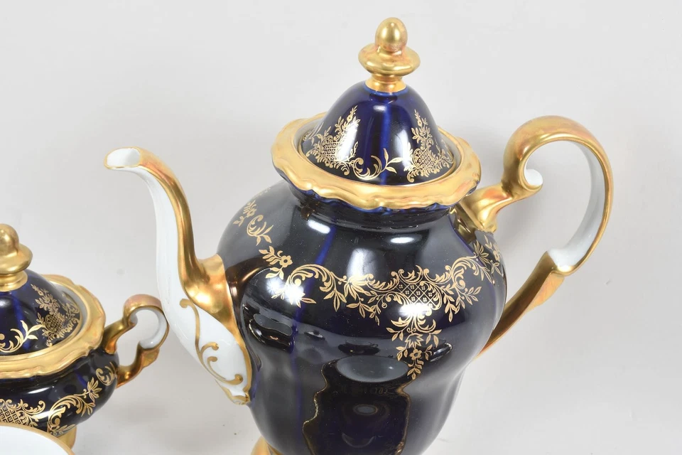 C26P10- Weimar Kobalt Porzellan Mokka Service für 6 Personen gemarkt GDR - Bild 3 von 4