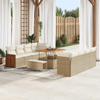 11-Teilige Garten-Sofa-Set Mit Kissen Beige Poly Rattan Akazie