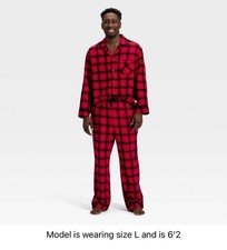 Men's Flannel Long Sleeve Shirt Pants Plaid Size Large Sleepwear 2pc Set
