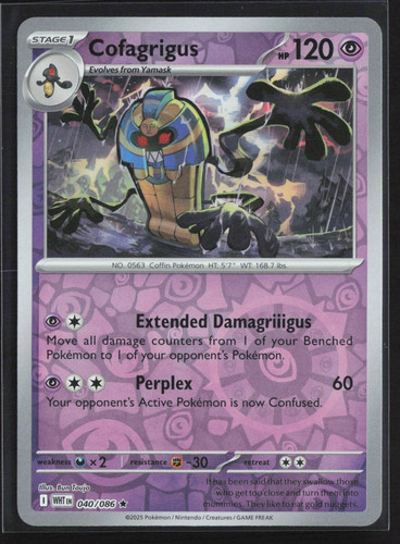 040/086 Cofagrigus - SV White Flare - Reverse Holo Rare NM Pokemon